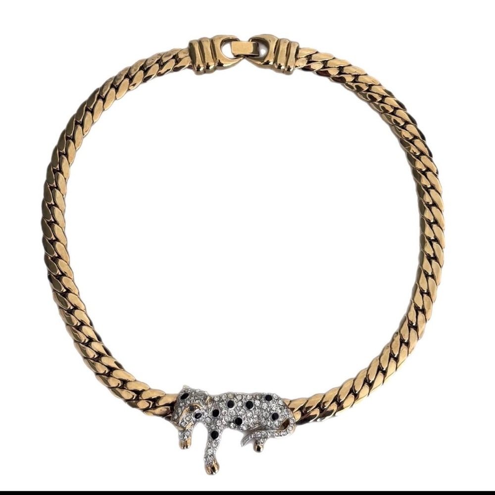 Gold Vintage Carolee Windsor Leopard Crystal Collar Necklace ✨